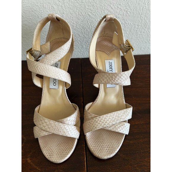Jimmy Choo London Womens Stiletto Heels Beige Sz US9/Eur 39 Strappy Snake Textur - Picture 4 of 15